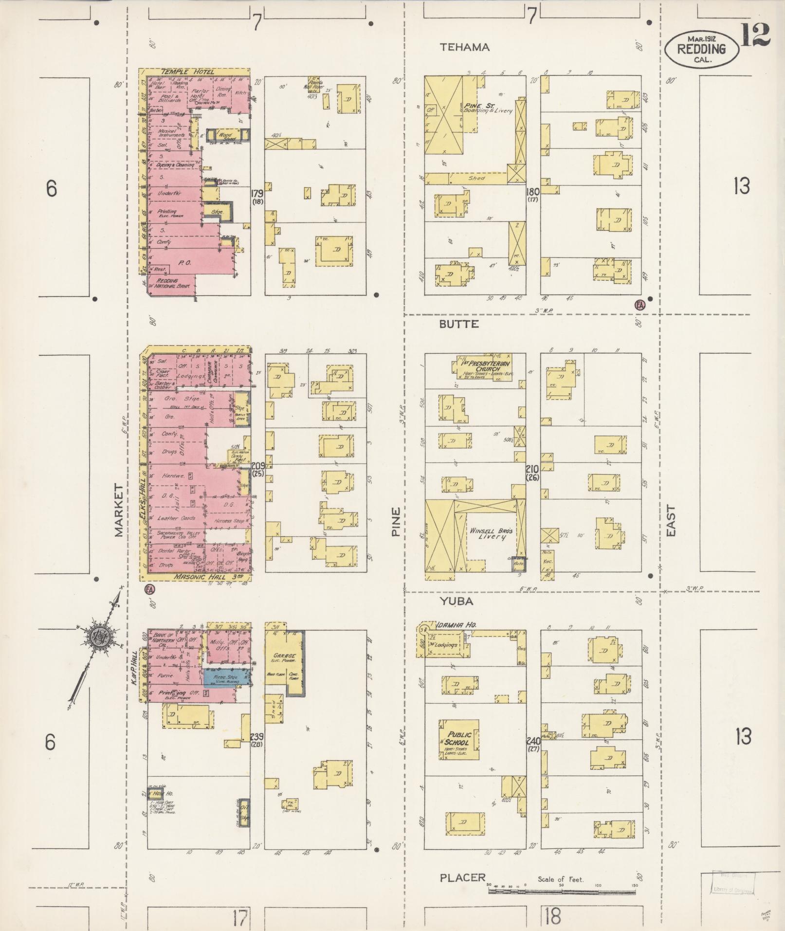 Sanborn Fire Insurance Map from Redding, Shasta County, California (1912), Sheet #0012 - Complete Map Set gallery image, historic Sanborn map, vintage wall art, California California