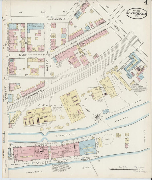 Sanborn Fire Insurance Map from Conshohocken, Montgomery County, Pennsylvania (1886), Sheet #0004 - Historic Sanborn Fire Insurance Map Print, vintage old map wall art, antique decor, genealogy gift, Pennsylvania Pennsylvania map