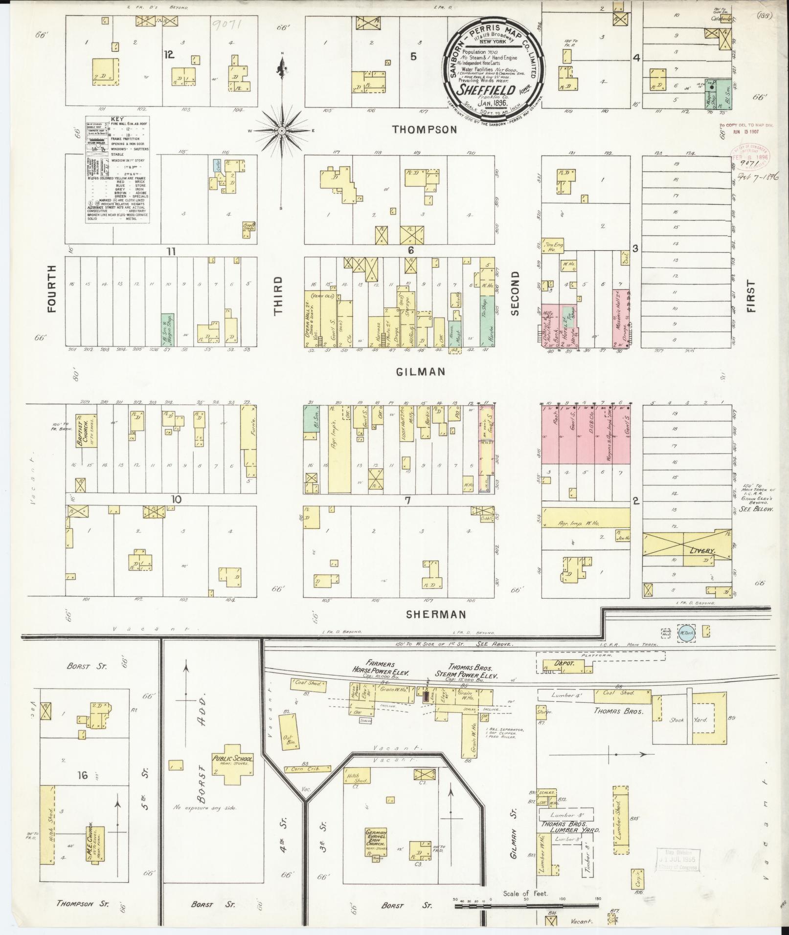 Sanborn Fire Insurance Map from Sheffield, Franklin County, Iowa (1896), Sheet #0001 - Historic Sanborn Fire Insurance Map Print, vintage old map wall art