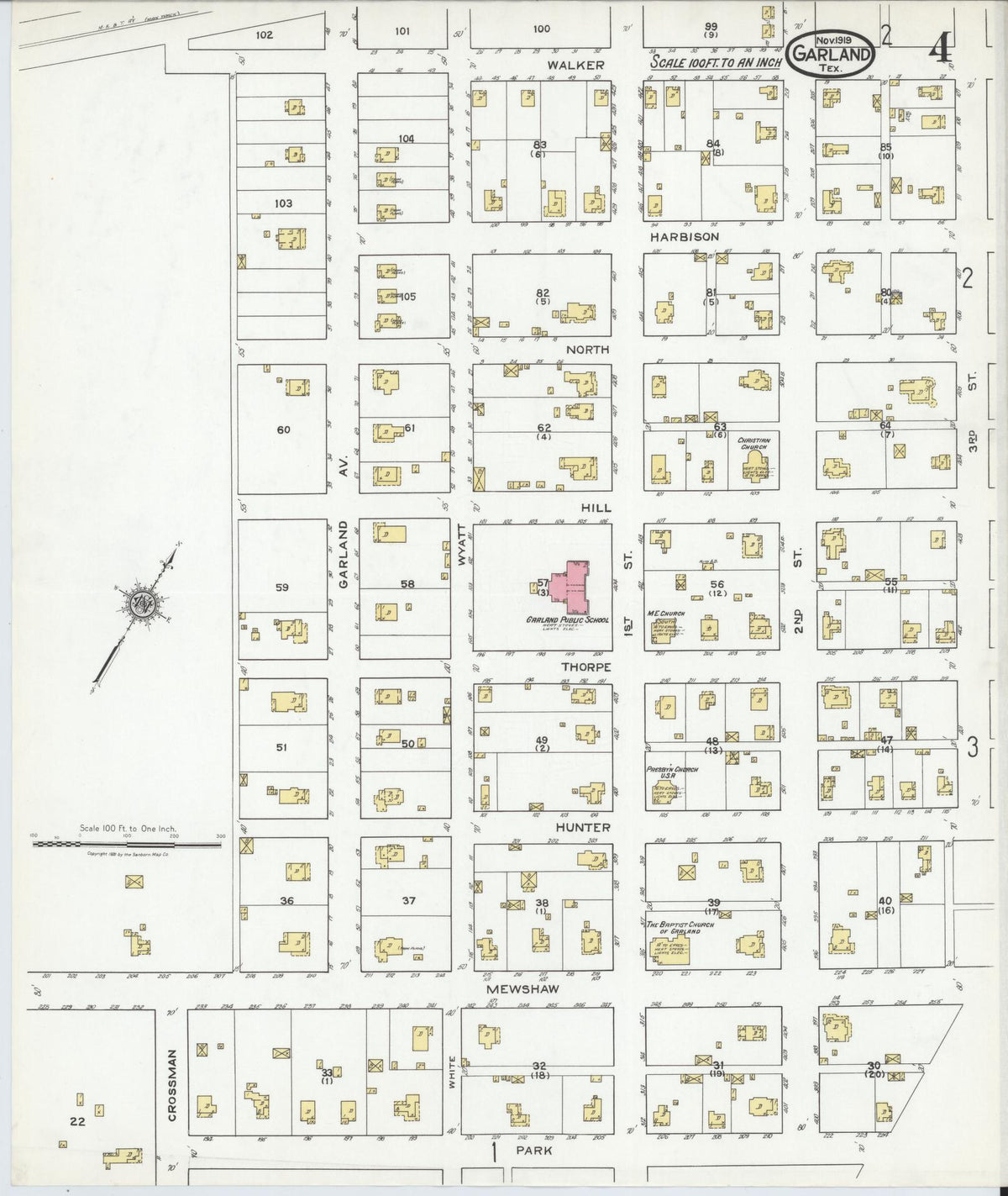 Sanborn Fire Insurance Map from Garland, Dallas County, Texas (1919), Sheet #0004 - Historic Sanborn Fire Insurance Map Print, vintage old map wall art, antique decor, genealogy gift, Texas Texas map