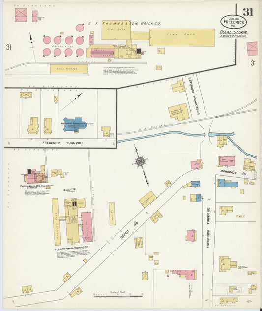 Sanborn Fire Insurance Map from Frederick, Frederick County, Maryland (1911), Sheet #0031 - Historic Sanborn Fire Insurance Map Print, vintage old map wall art