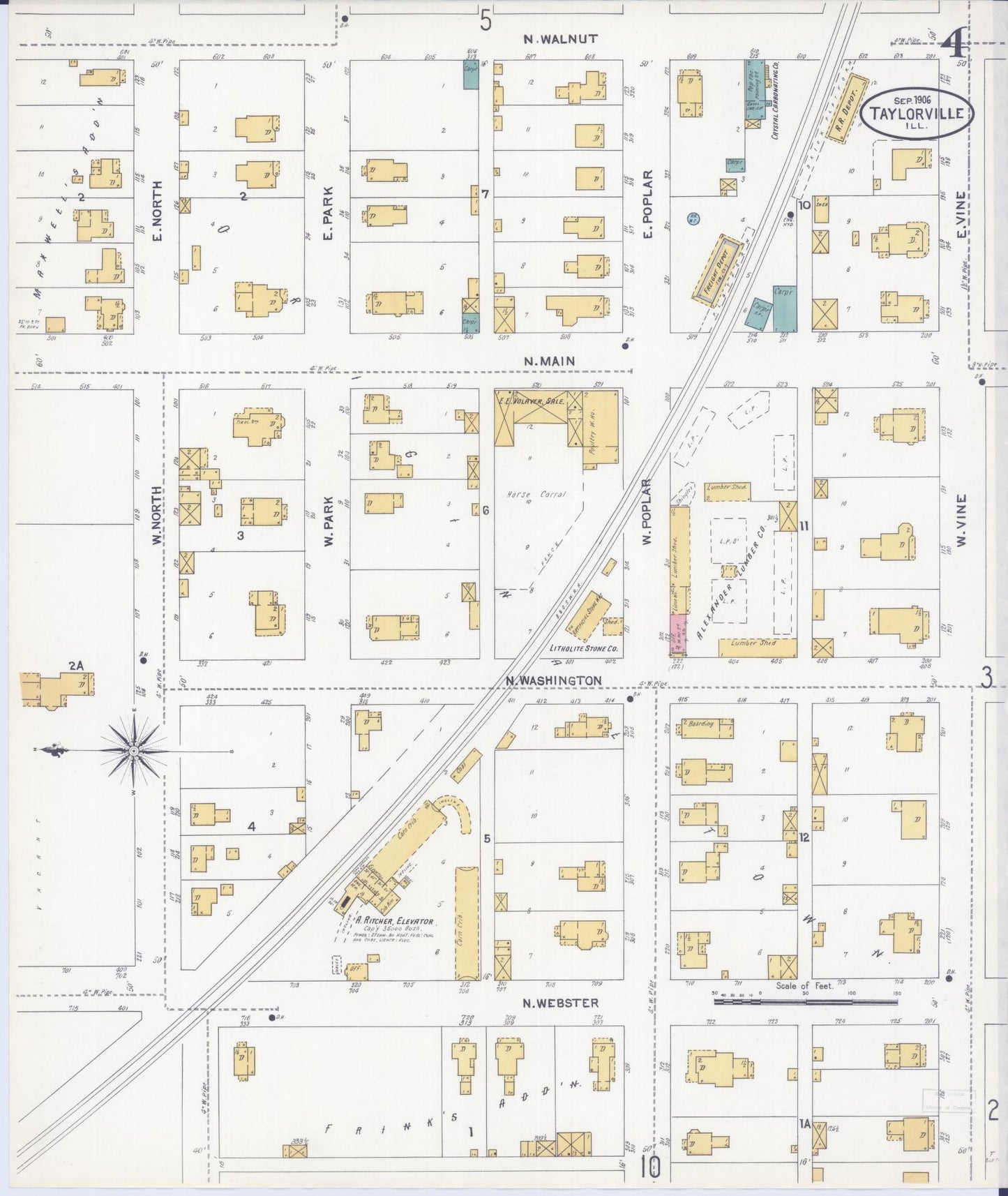 Sanborn Fire Insurance Map from Taylorville, Christian County, Illinois (1906), Sheet #0004 - Complete Map Set gallery image, historic Sanborn map, vintage wall art, Illinois Illinois