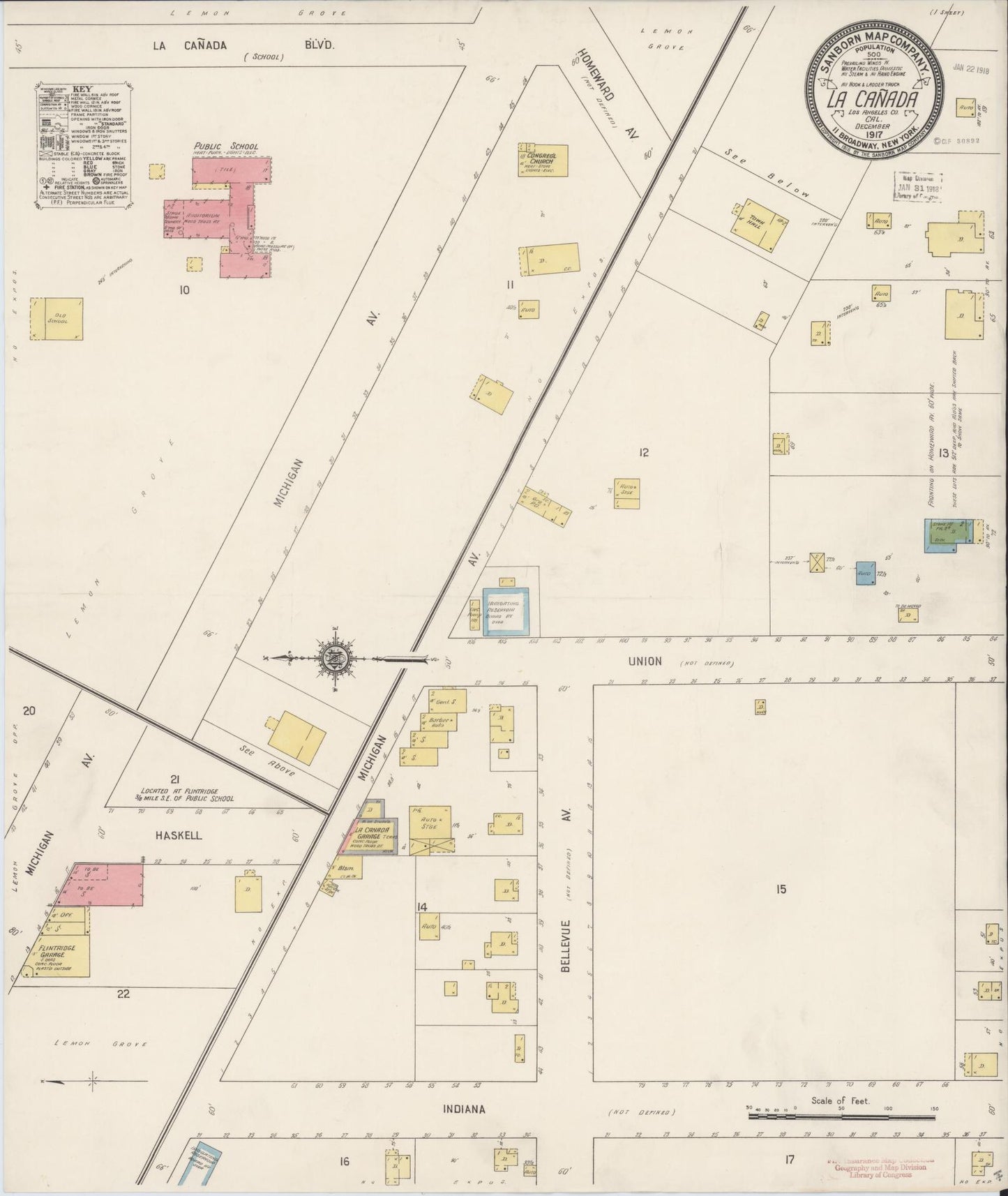 Sanborn Fire Insurance Map from La Canada, Los Angeles County, California (1917), Sheet #0001 - Historic Sanborn Fire Insurance Map Print, vintage old map wall art, antique decor, genealogy gift, California California map