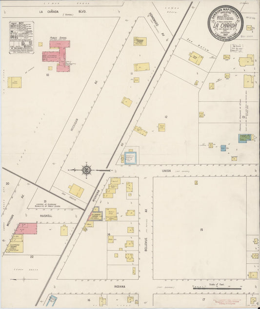 Sanborn Fire Insurance Map from La Canada, Los Angeles County, California (1917), Sheet #0001 - Historic Sanborn Fire Insurance Map Print, vintage old map wall art, antique decor, genealogy gift, California California map