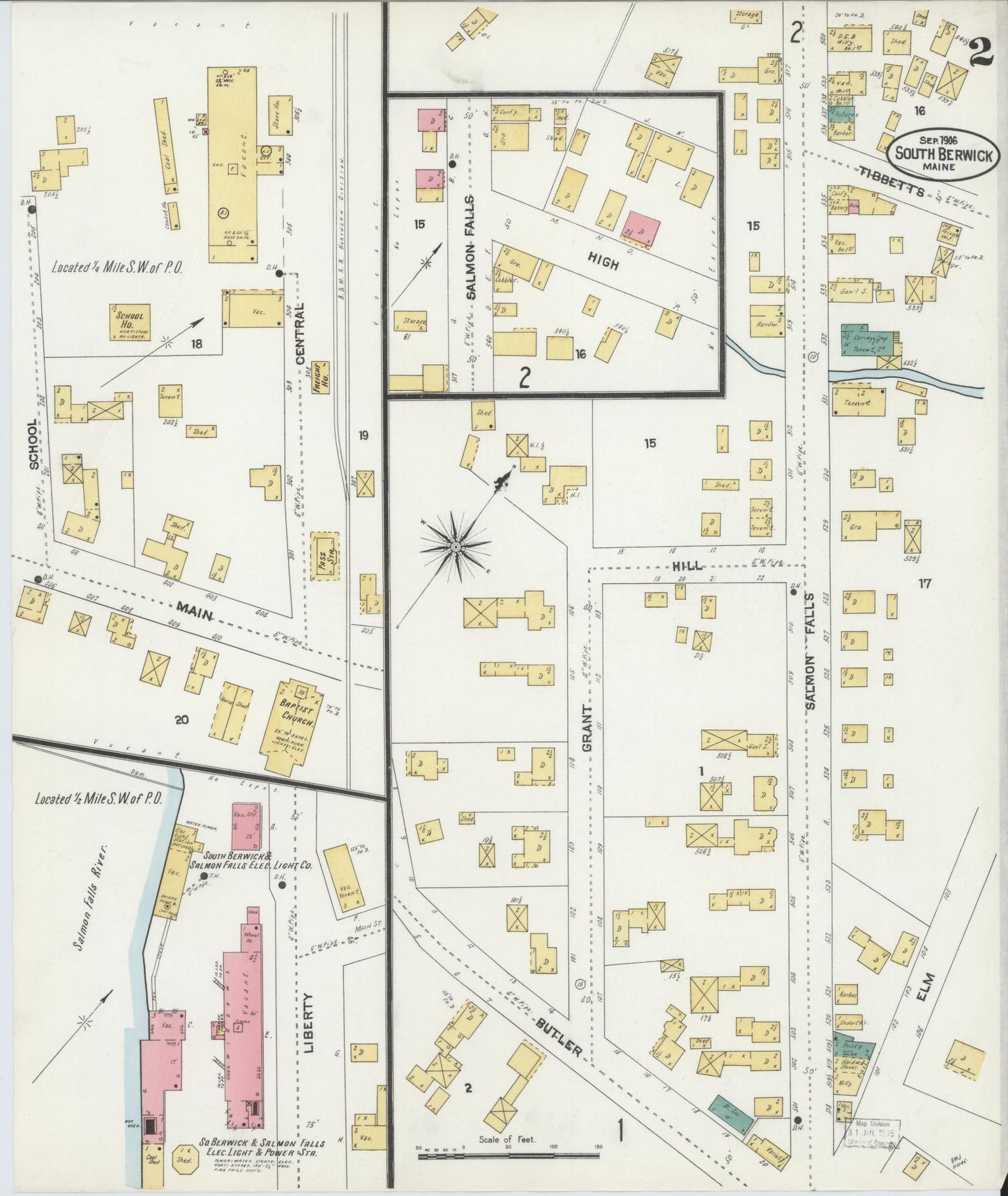 Sanborn Fire Insurance Map from South Berwick, York County, Maine (1906), Sheet #0002 - Historic Sanborn Fire Insurance Map Print, vintage old map wall art, antique decor, genealogy gift, Maine Maine map