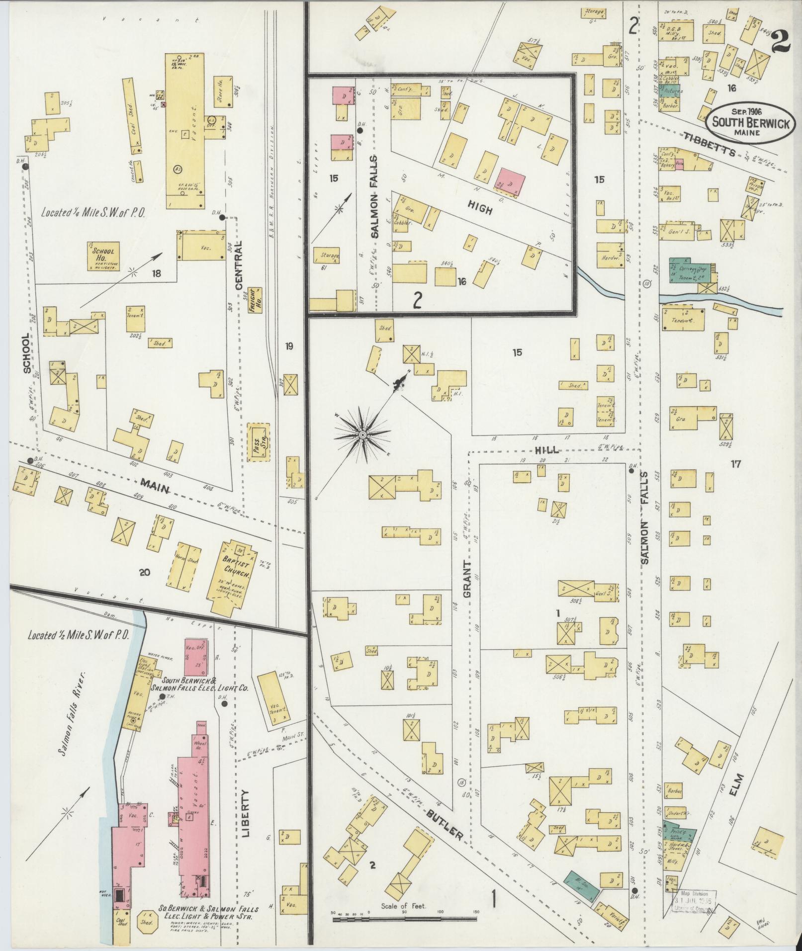Sanborn Fire Insurance Map from South Berwick, York County, Maine (1906), Sheet #0002 - Historic Sanborn Fire Insurance Map Print, vintage old map wall art, antique decor, genealogy gift, Maine Maine map