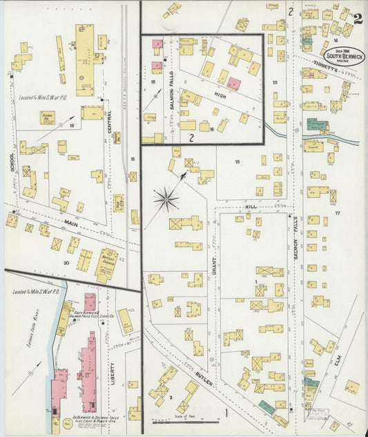 Sanborn Fire Insurance Map from South Berwick, York County, Maine (1906), Sheet #0002 - Historic Sanborn Fire Insurance Map Print, vintage old map wall art, antique decor, genealogy gift, Maine Maine map