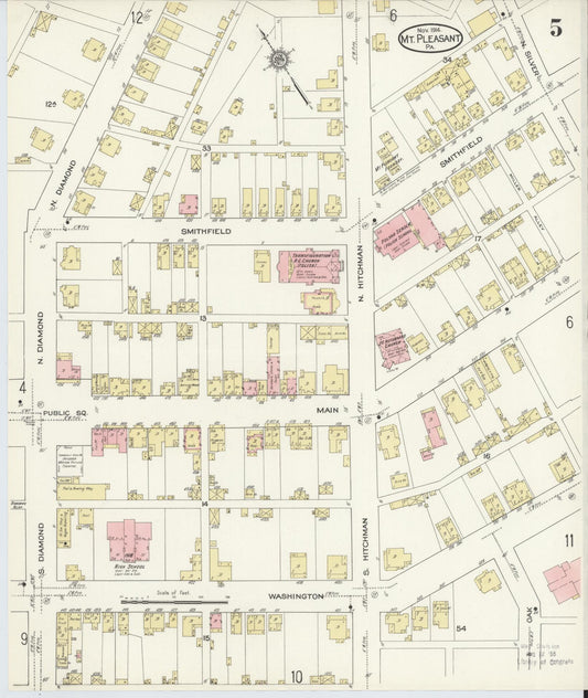 Sanborn Fire Insurance Map from Mount Pleasant, Westmoreland County, Pennsylvania (1914), Sheet #0005 - Historic Sanborn Fire Insurance Map Print, vintage old map wall art, antique decor, genealogy gift, Pennsylvania Pennsylvania map