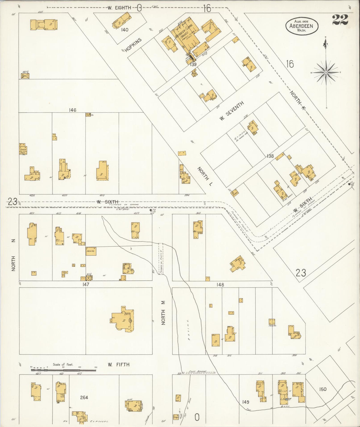 Sanborn Fire Insurance Map from Aberdeen, Grays Harbor County, Washington (1906), Sheet #0022 - Complete Map Set gallery image, historic Sanborn map, vintage wall art, Washington Washington