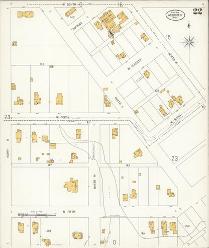 Sanborn Fire Insurance Map from Aberdeen, Grays Harbor County, Washington (1906), Sheet #0022 - Complete Map Set gallery image, historic Sanborn map, vintage wall art, Washington Washington