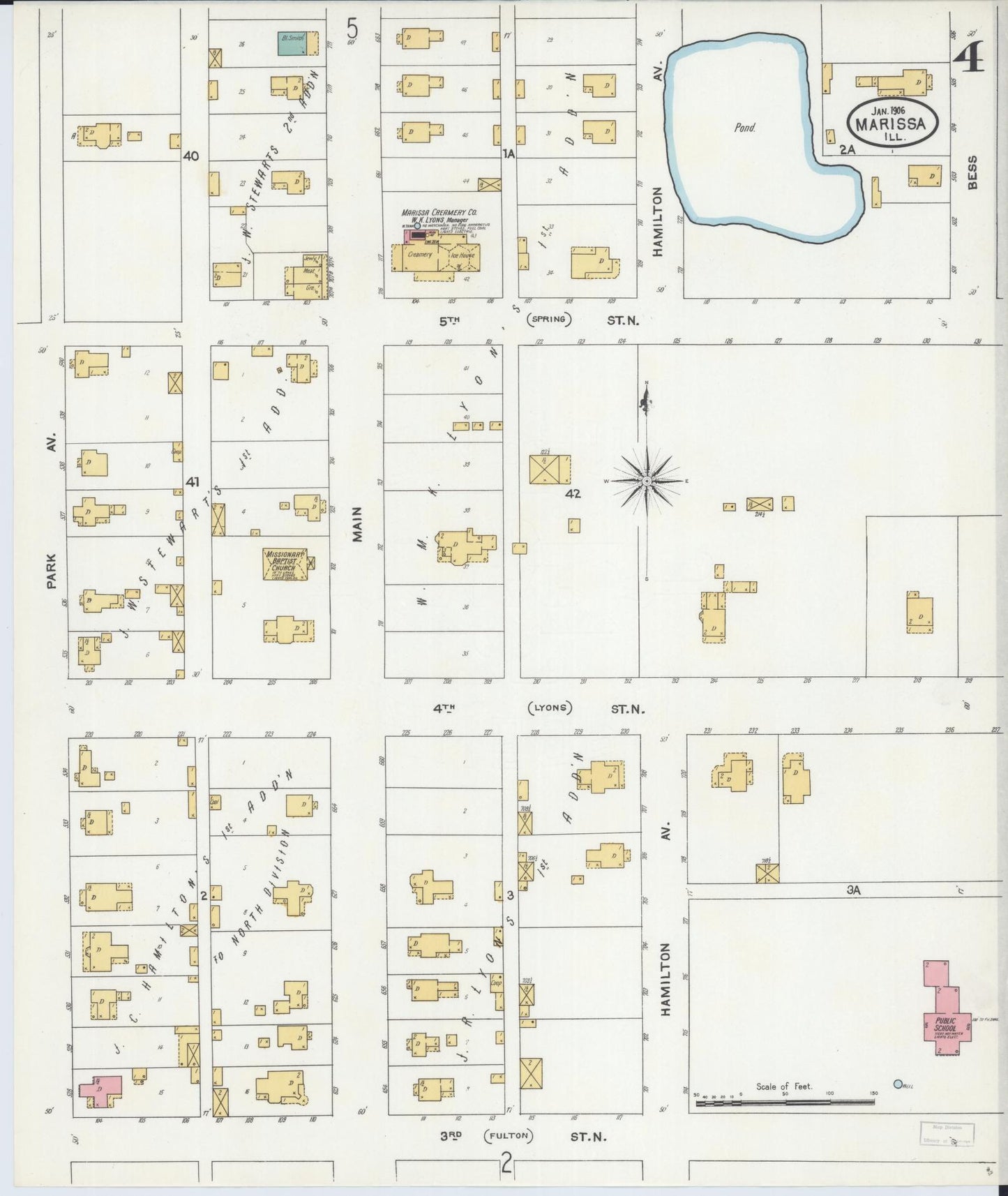 Sanborn Fire Insurance Map from Marissa, Saint Clair County, Illinois (1906), Sheet #0004 - Complete Map Set gallery image, historic Sanborn map, vintage wall art, Illinois Illinois