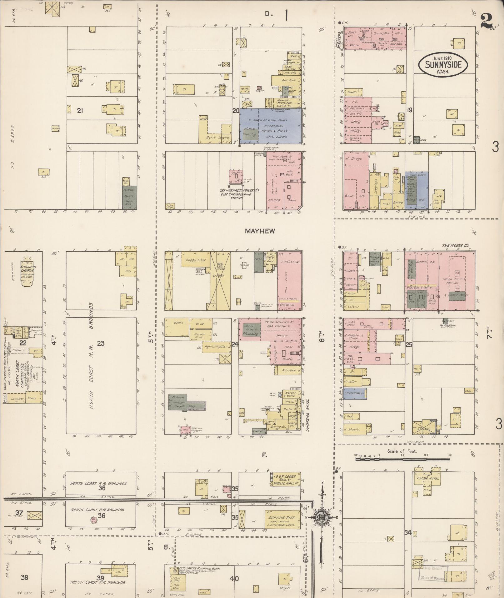 Sanborn Fire Insurance Map from Sunnyside, Yakima County, Washington (1910), Sheet #0002 - Historic Sanborn Fire Insurance Map Print, vintage old map wall art, antique decor, genealogy gift, Washington Washington map