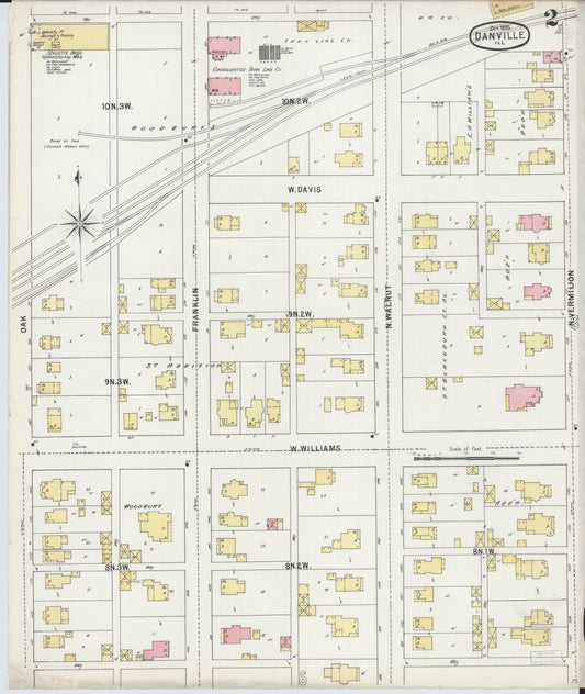 Sanborn Fire Insurance Map from Danville, Vermilion County, Illinois (1895), Sheet #0002 - Historic Sanborn Fire Insurance Map Print, vintage old map wall art, antique decor, genealogy gift, Illinois Illinois map