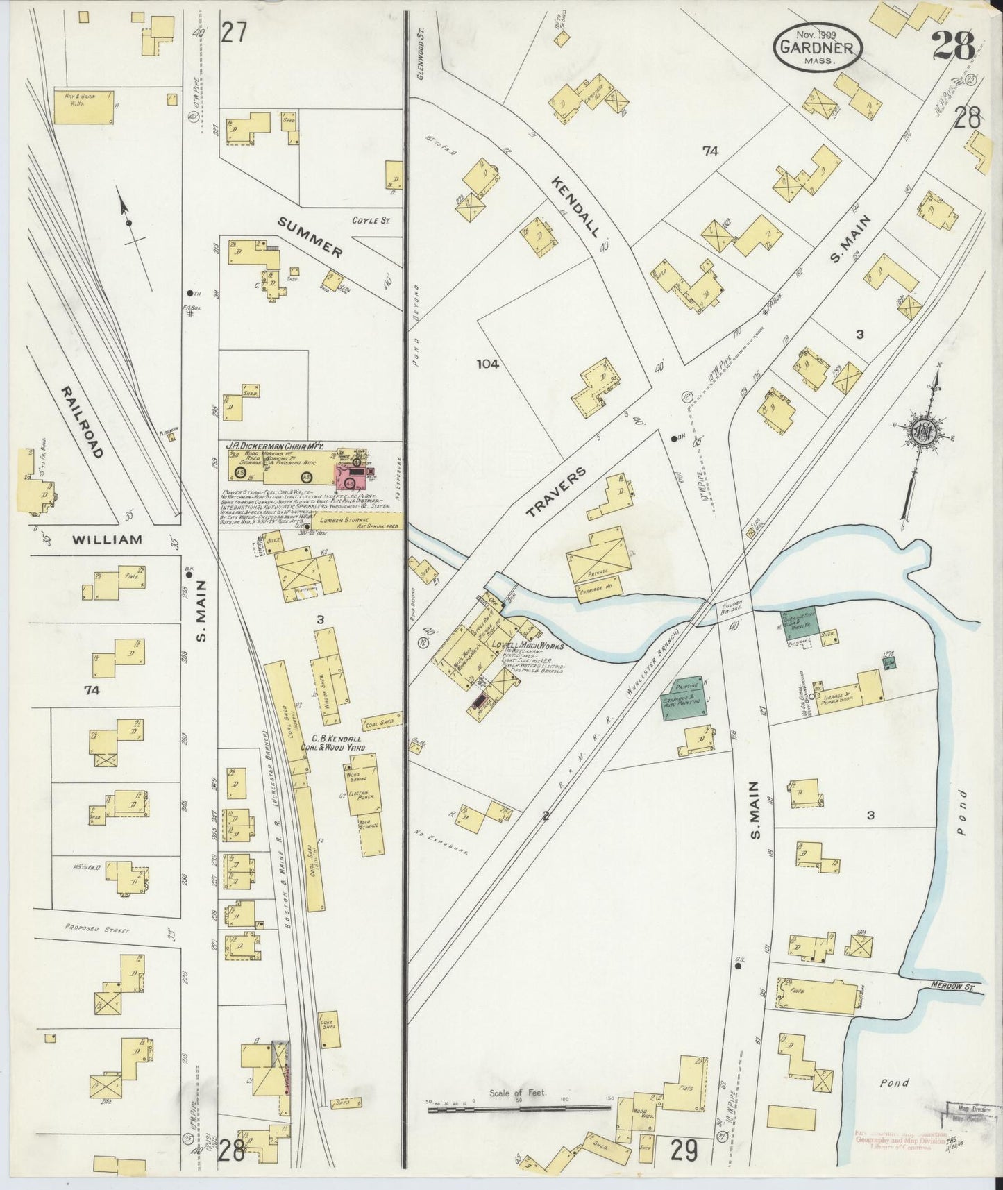Sanborn Fire Insurance Map from Gardner, Worcester County, Massachusetts (1909), Sheet #0028 - Complete Map Set gallery image, historic Sanborn map, vintage wall art, Massachusetts Massachusetts