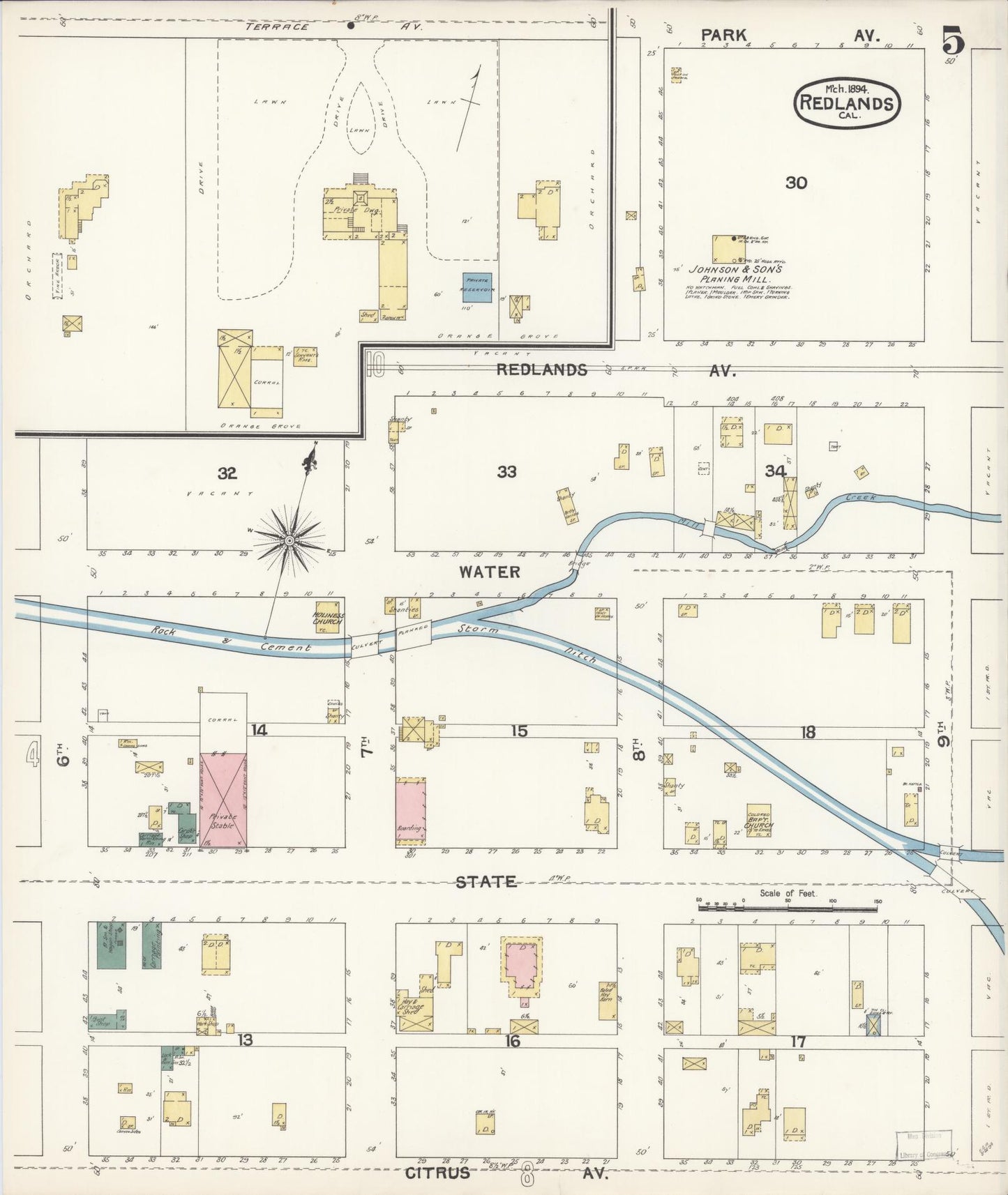 Sanborn Fire Insurance Map from Redlands, San Bernardino County, California (1894), Sheet #0005 - Complete Map Set gallery image, historic Sanborn map, vintage wall art, California California