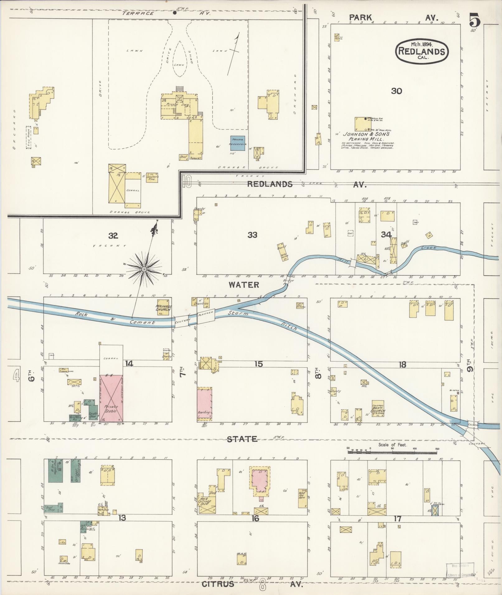 Sanborn Fire Insurance Map from Redlands, San Bernardino County, California (1894), Sheet #0005 - Complete Map Set gallery image, historic Sanborn map, vintage wall art, California California