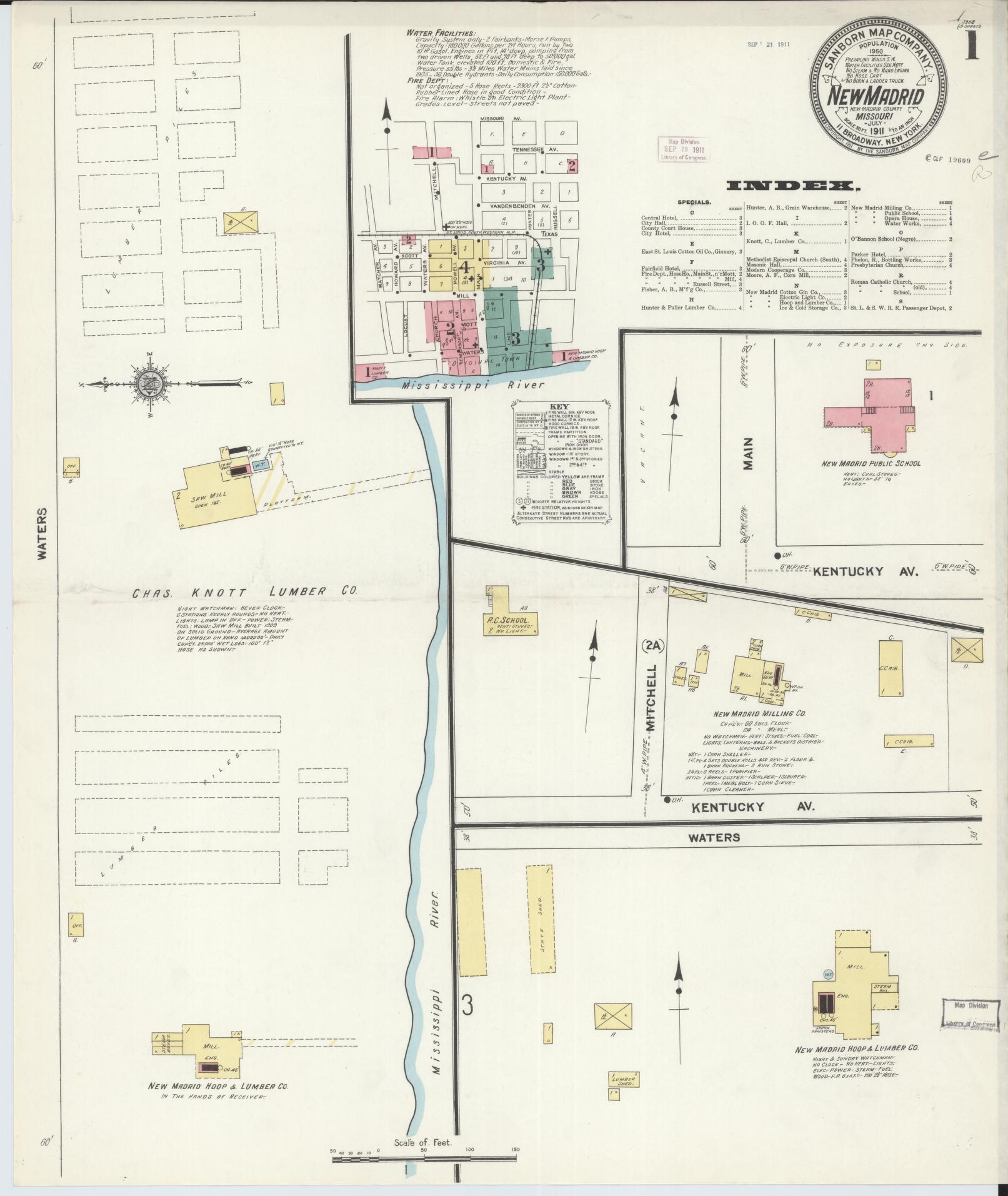 Sanborn Fire Insurance Map from New Madrid, New Madrid County, Missouri (1911), Sheet #0001 - Historic Sanborn Fire Insurance Map Print, vintage old map wall art, antique decor, genealogy gift, Missouri Missouri map