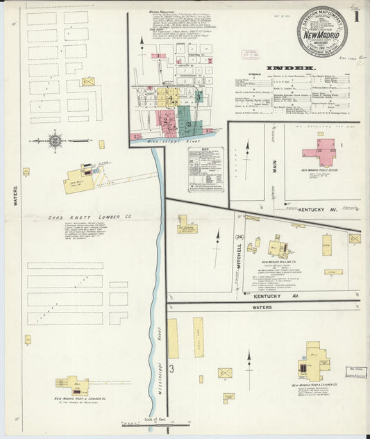 Sanborn Fire Insurance Map from New Madrid, New Madrid County, Missouri (1911), Sheet #0001 - Historic Sanborn Fire Insurance Map Print, vintage old map wall art, antique decor, genealogy gift, Missouri Missouri map