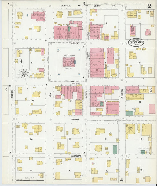 Sanborn Fire Insurance Map from Cleveland, Bradley County, Tennessee (1902), Sheet #0002 - Historic Sanborn Fire Insurance Map Print, vintage old map wall art, antique decor, genealogy gift, Tennessee Tennessee map