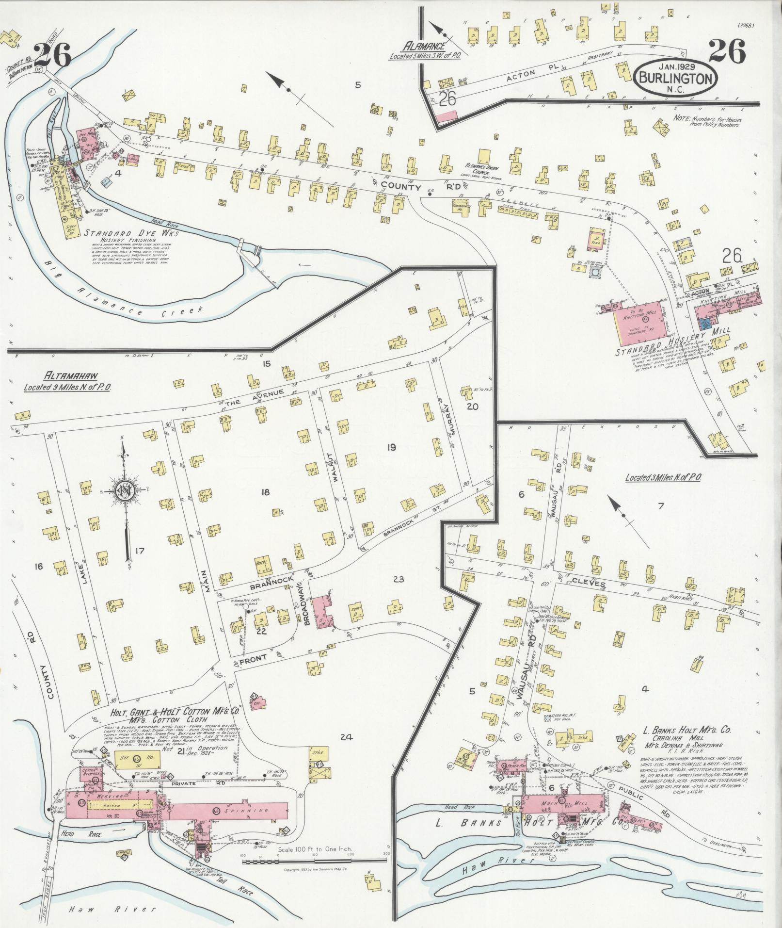 Sanborn Fire Insurance Map from Burlington, Alamance County, North Carolina (1929), Sheet #0026 - Historic Sanborn Fire Insurance Map Print, vintage old map wall art, antique decor, genealogy gift, North Carolina North Carolina map