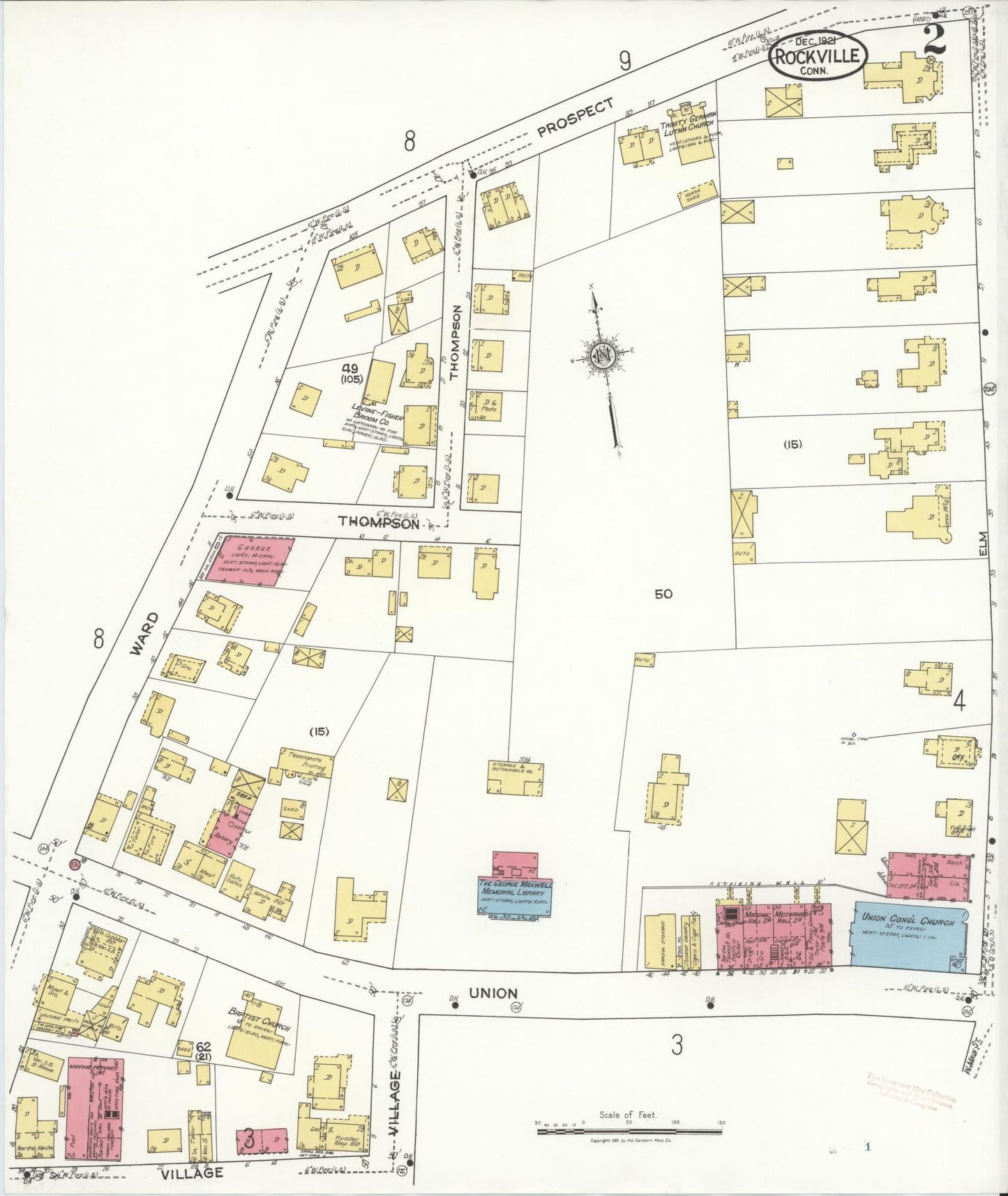 Sanborn Fire Insurance Map from Rockville, Tolland County, Connecticut (1921), Sheet #0002 - Complete Map Set gallery image, historic Sanborn map, vintage wall art, Connecticut Connecticut