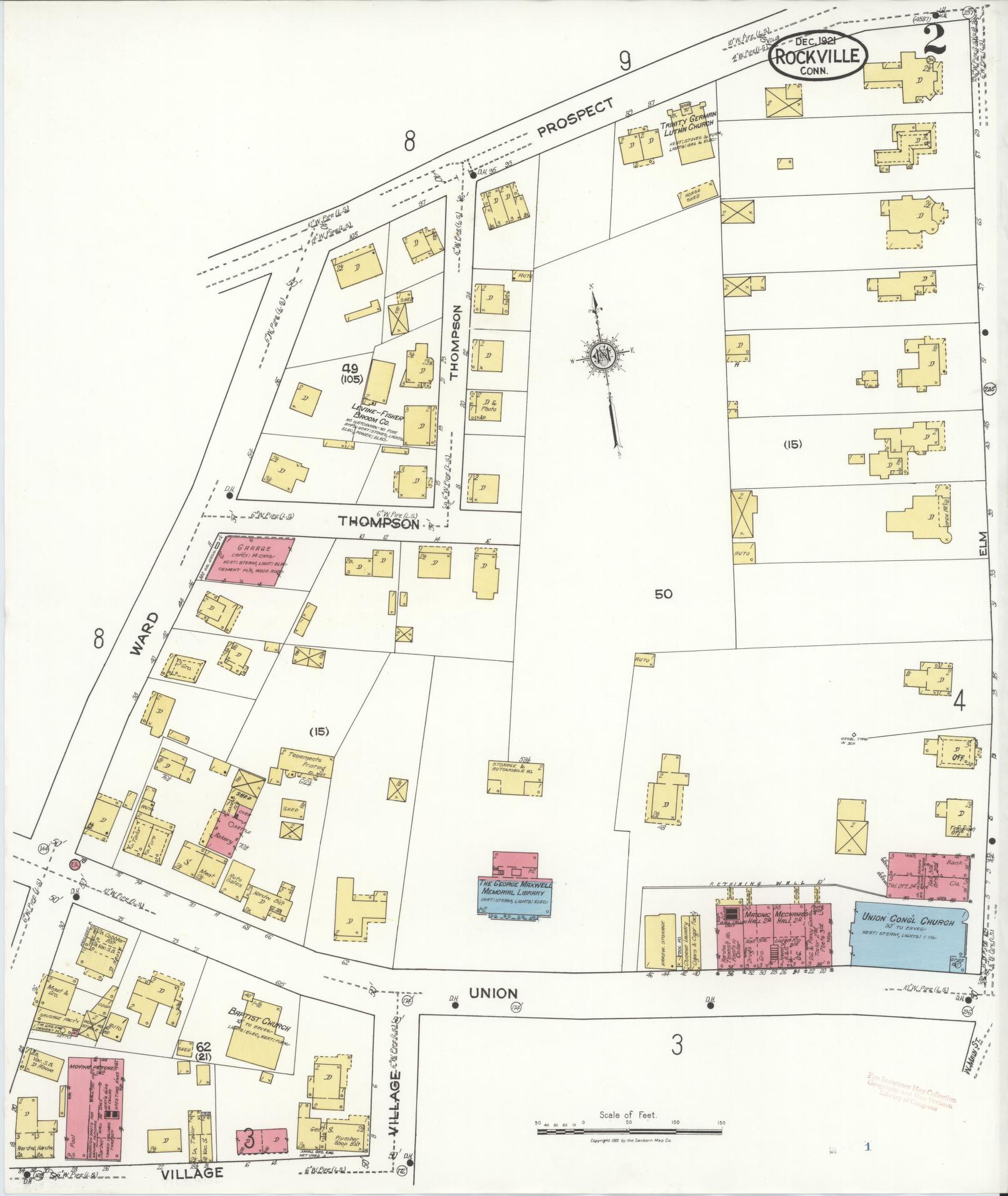 Sanborn Fire Insurance Map from Rockville, Tolland County, Connecticut (1921), Sheet #0002 - Complete Map Set gallery image, historic Sanborn map, vintage wall art, Connecticut Connecticut