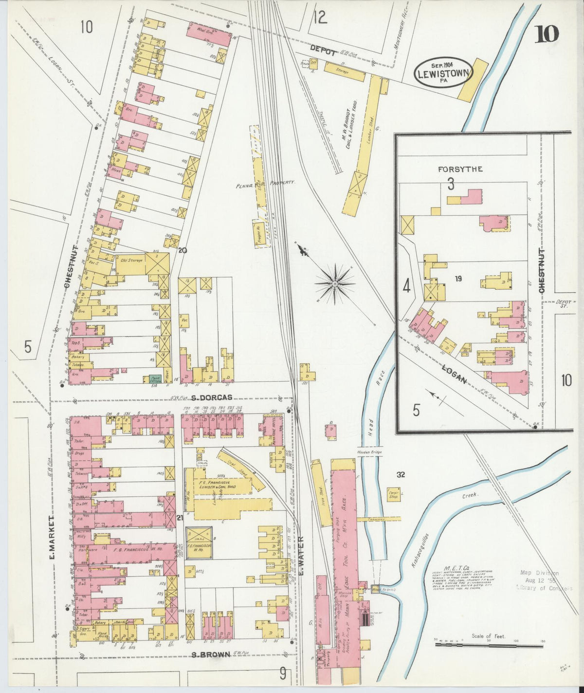 Sanborn Fire Insurance Map from Lewistown, Mifflin County, Pennsylvania (1904), Sheet #0010 - Historic Sanborn Fire Insurance Map Print, vintage old map wall art, antique decor, genealogy gift, Pennsylvania Pennsylvania map