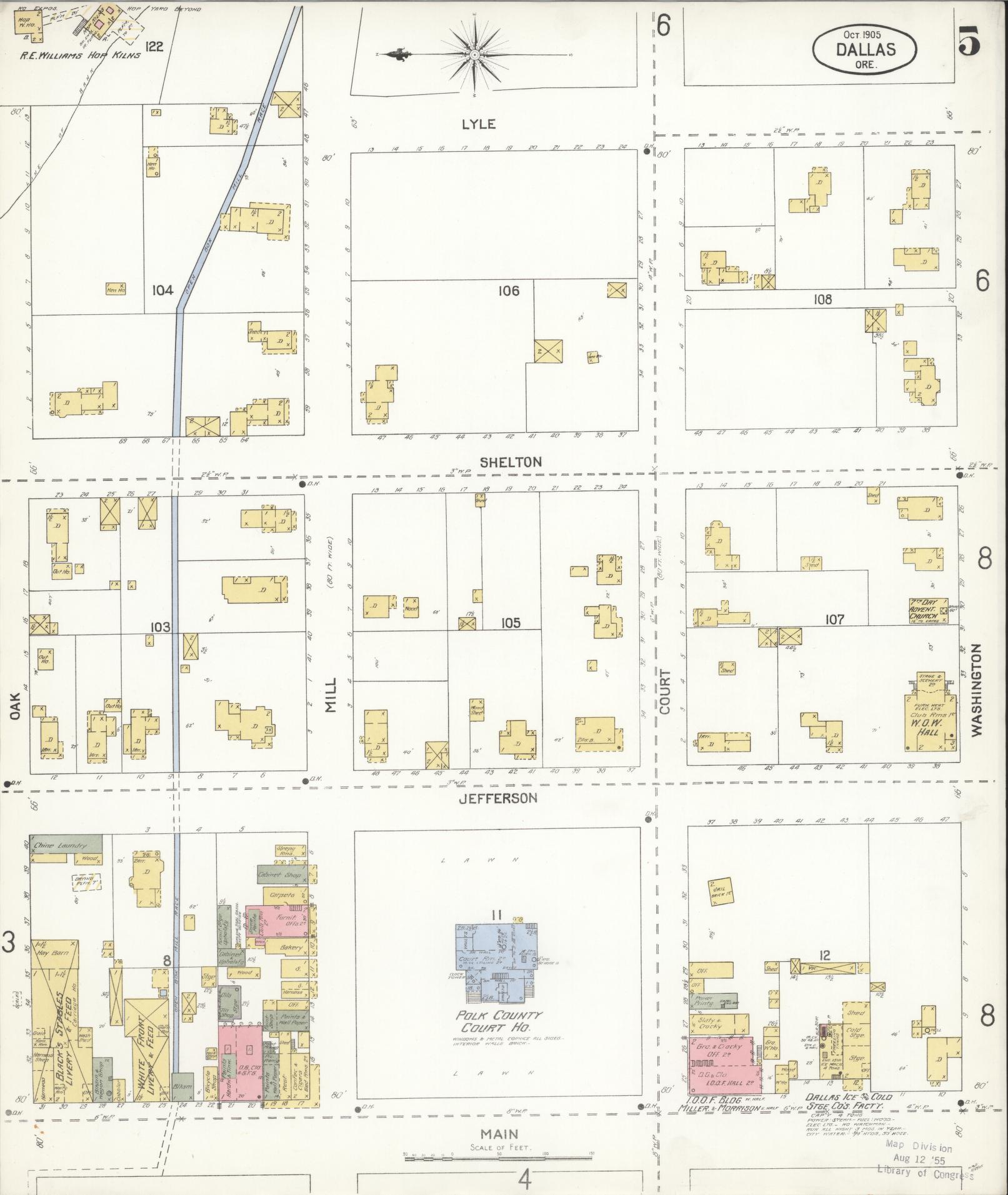 Sanborn Fire Insurance Map from Dallas, Polk County, Oregon (1905), Sheet #0005 - Complete Map Set gallery image, historic Sanborn map, vintage wall art, Oregon Oregon
