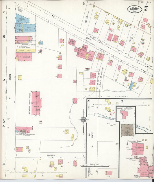 Sanborn Fire Insurance Map from Murray, Salt Lake County, Utah (1942), Sheet #0007 - Historic Sanborn Fire Insurance Map Print, vintage old map wall art, antique decor, genealogy gift, Utah Utah map