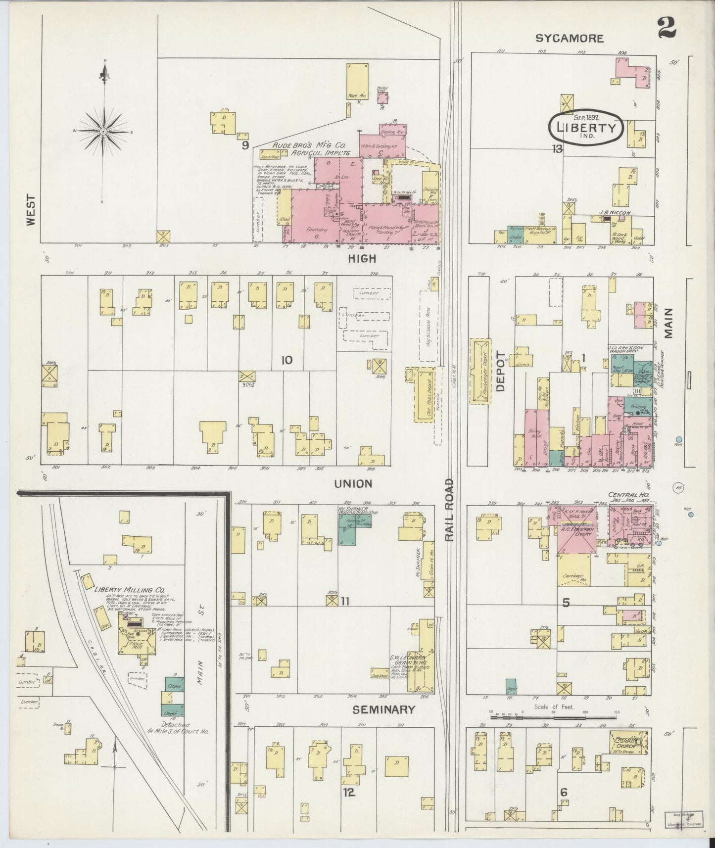 Sanborn Fire Insurance Map from Liberty, Union County, Indiana (1892), Sheet #0002 - Complete Map Set gallery image, historic Sanborn map, vintage wall art, Indiana Indiana