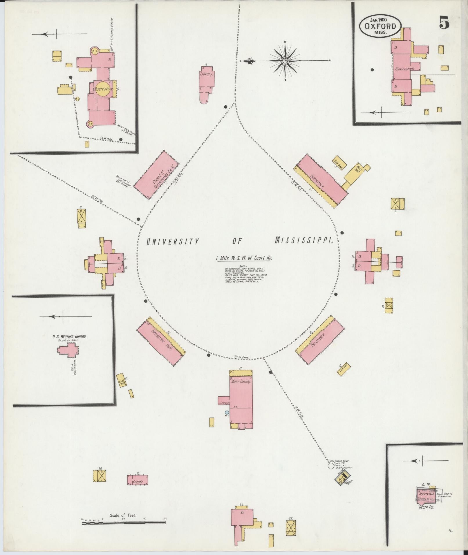 Sanborn Fire Insurance Map from Oxford, Lafayette County, Mississippi (1900), Sheet #0005 - Historic Sanborn Fire Insurance Map Print, vintage old map wall art, antique decor, genealogy gift, Mississippi Mississippi map