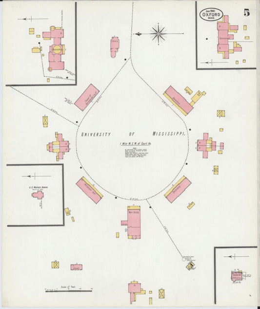 Sanborn Fire Insurance Map from Oxford, Lafayette County, Mississippi (1900), Sheet #0005 - Historic Sanborn Fire Insurance Map Print, vintage old map wall art, antique decor, genealogy gift, Mississippi Mississippi map