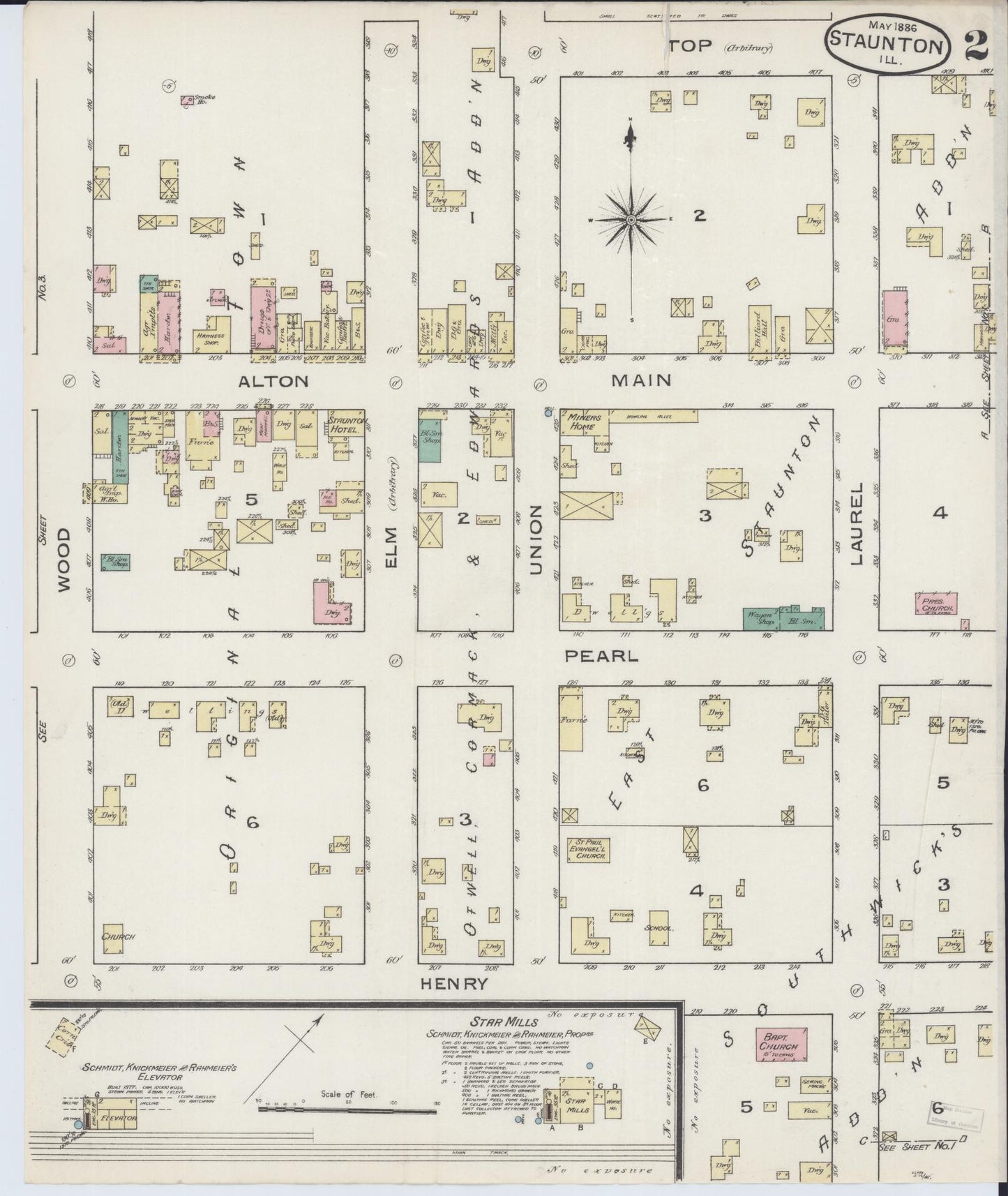 Sanborn Fire Insurance Map from Staunton, Macoupin County, Illinois (1886), Sheet #0002 - Complete Map Set gallery image, historic Sanborn map, vintage wall art, Illinois Illinois