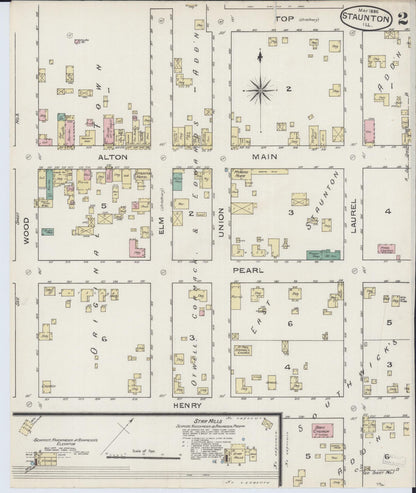 Sanborn Fire Insurance Map from Staunton, Macoupin County, Illinois (1886), Sheet #0002 - Complete Map Set gallery image, historic Sanborn map, vintage wall art, Illinois Illinois
