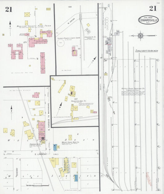 Sanborn Fire Insurance Map from Edwardsville, Madison County, Illinois (1930), Sheet #0021 - Historic Sanborn Fire Insurance Map Print, vintage old map wall art, antique decor, genealogy gift, Illinois Illinois map