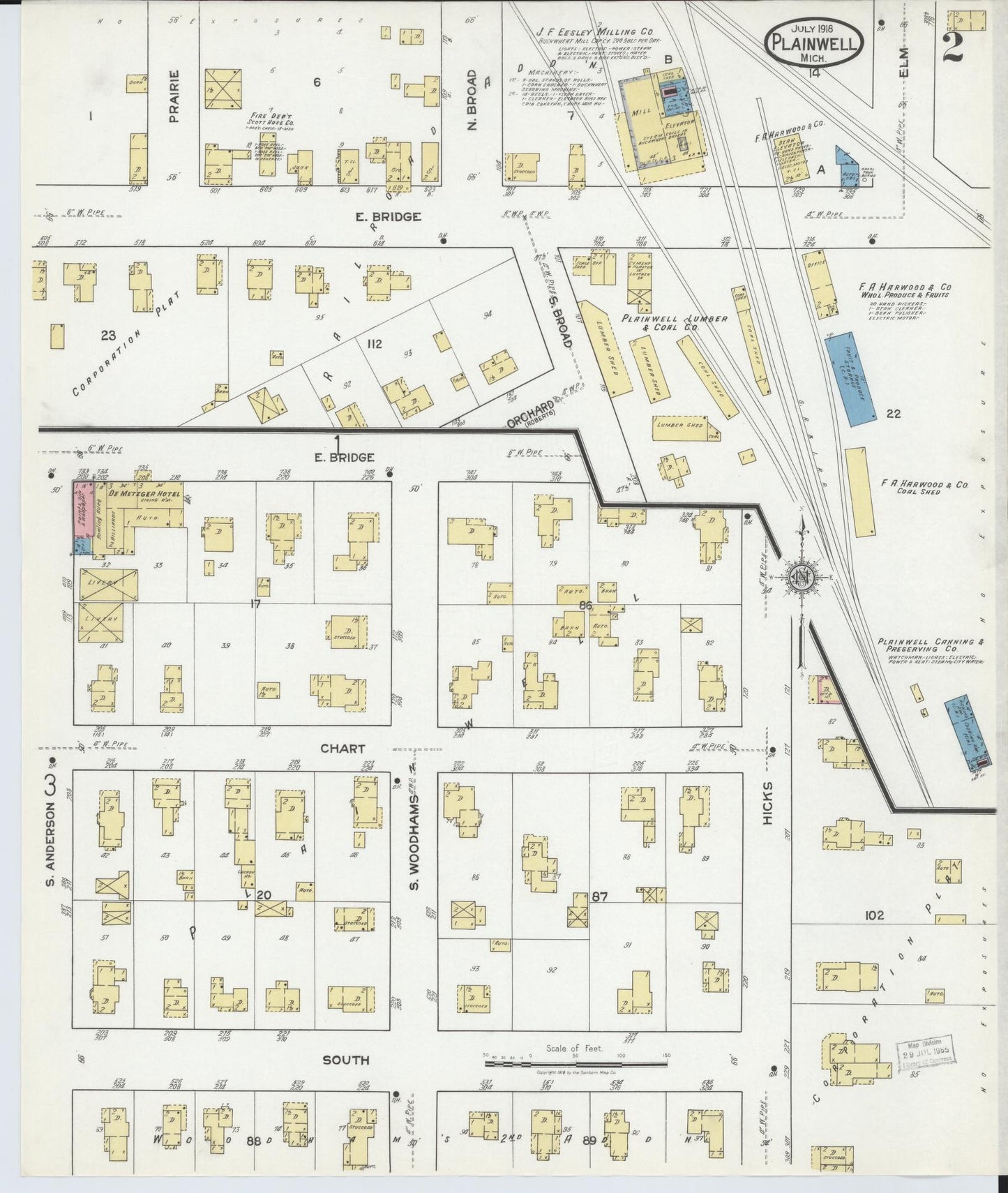 Sanborn Fire Insurance Map from Plainwell, Allegan County, Michigan (1918), Sheet #0002 - Complete Map Set gallery image, historic Sanborn map, vintage wall art, Michigan Michigan