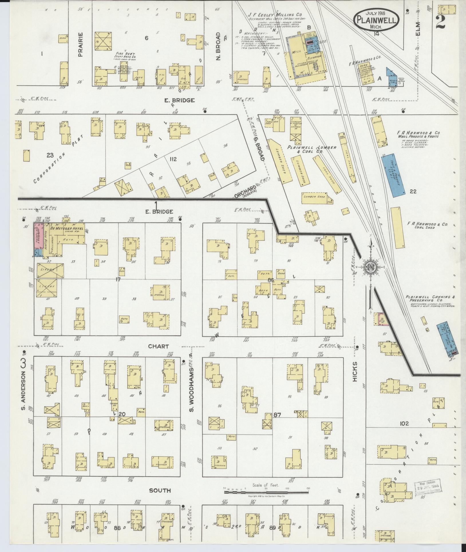 Sanborn Fire Insurance Map from Plainwell, Allegan County, Michigan (1918), Sheet #0002 - Complete Map Set gallery image, historic Sanborn map, vintage wall art, Michigan Michigan