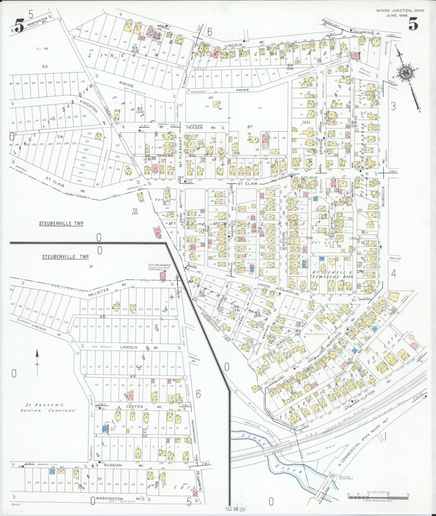 Sanborn Fire Insurance Map from Mingo Junction, Jefferson County, Ohio (1946), Sheet #0005 - Complete Map Set gallery image, historic Sanborn map, vintage wall art, Ohio Ohio