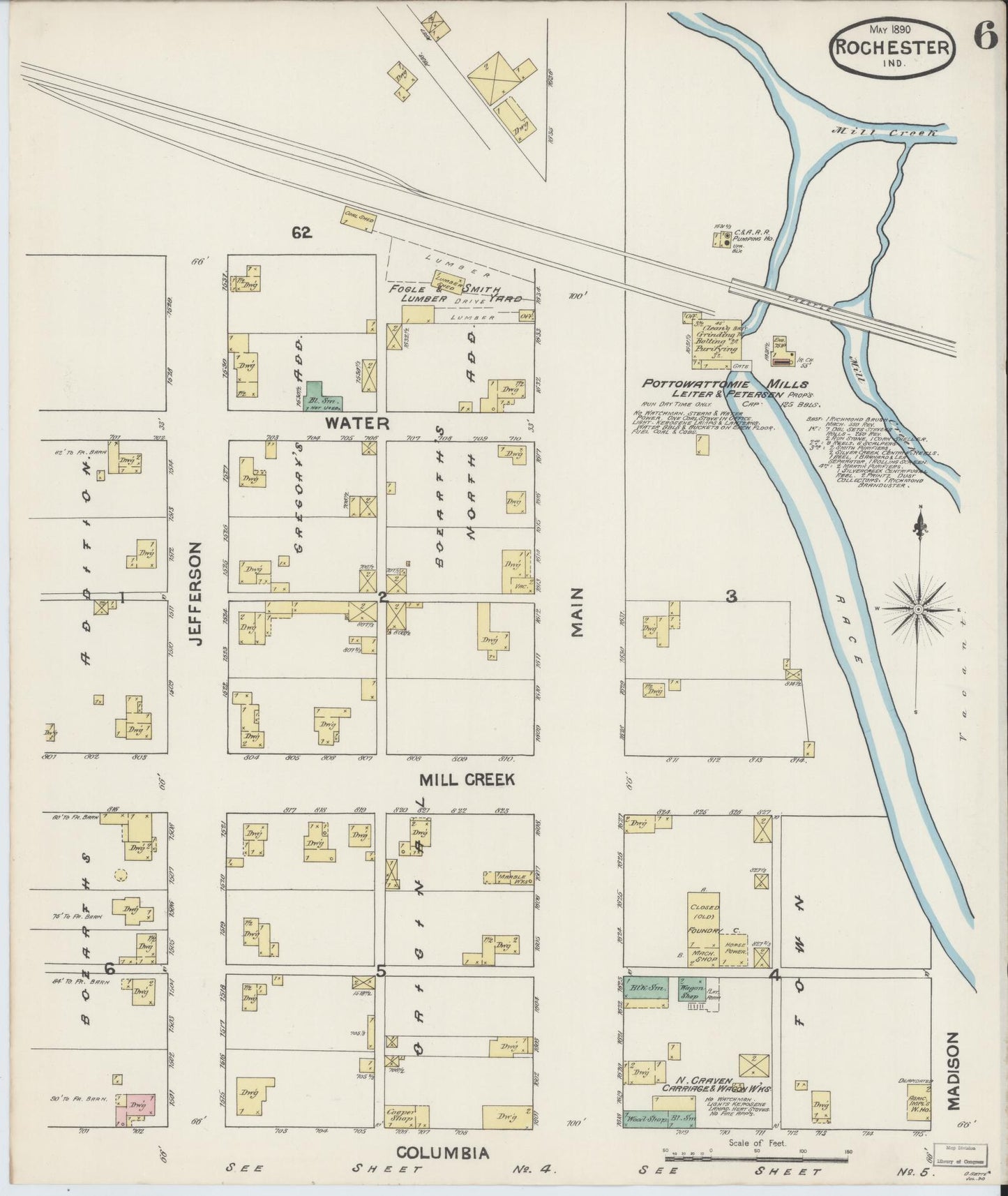 Sanborn Fire Insurance Map from Rochester, Fulton County, Indiana (1890), Sheet #0006 - Complete Map Set gallery image, historic Sanborn map, vintage wall art, Indiana Indiana