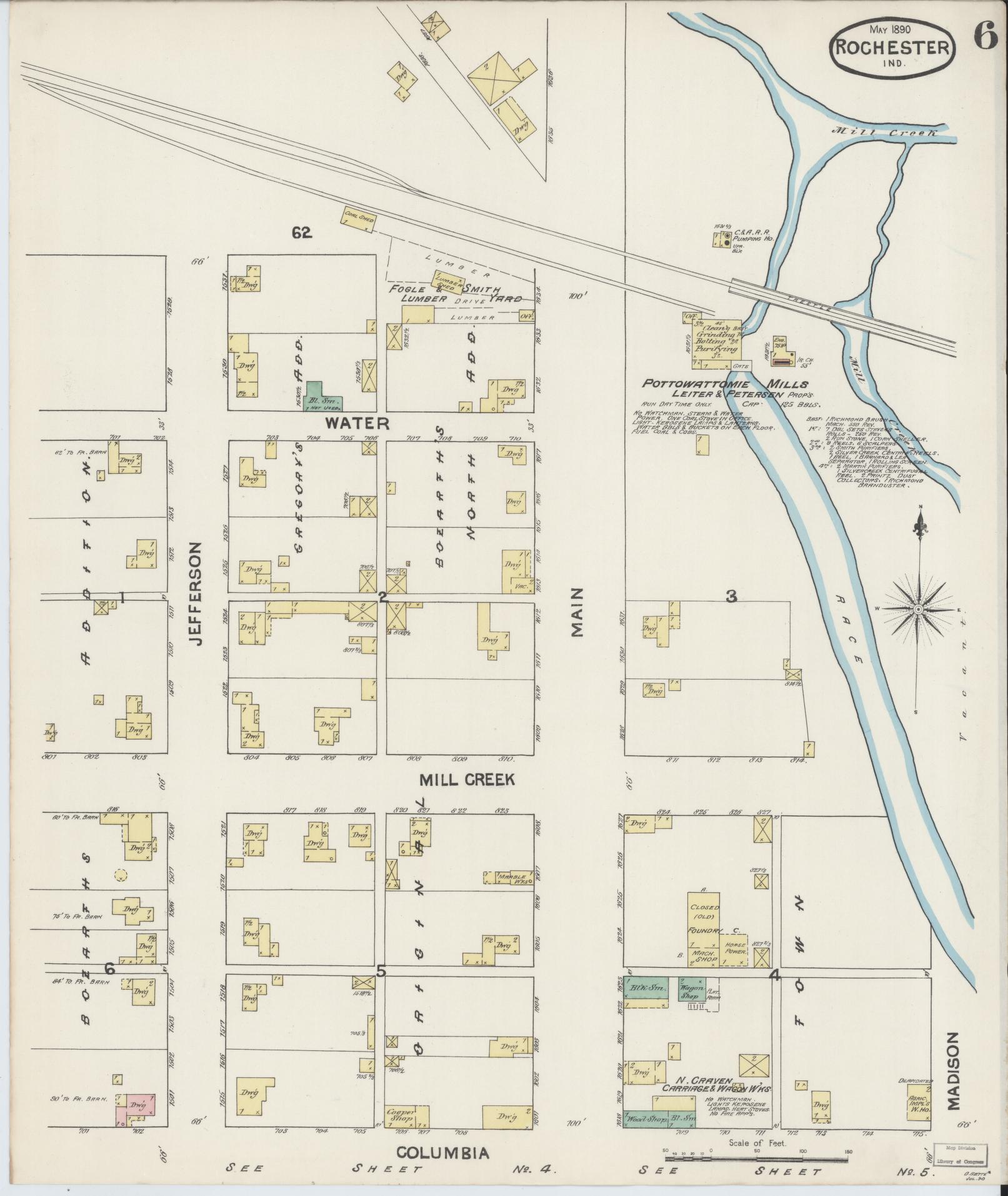 Sanborn Fire Insurance Map from Rochester, Fulton County, Indiana (1890), Sheet #0006 - Complete Map Set gallery image, historic Sanborn map, vintage wall art, Indiana Indiana