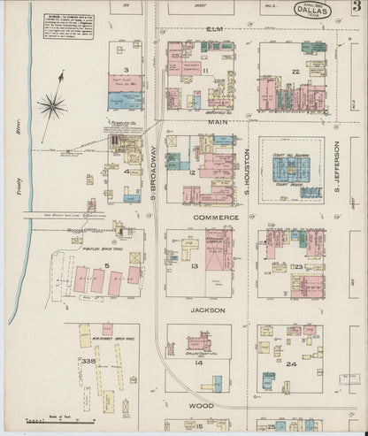 Sanborn Fire Insurance Map from Dallas, Dallas County, Texas (1885), Sheet #0003 - Complete Map Set gallery image, historic Sanborn map, vintage wall art, Texas Texas