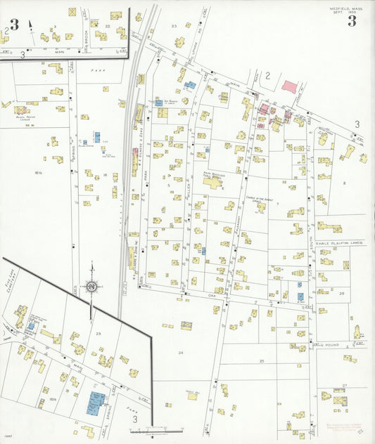 Sanborn Fire Insurance Map from Medfield, Norfolk County, Massachusetts (1933), Sheet #0003 - Historic Sanborn Fire Insurance Map Print, vintage old map wall art, antique decor, genealogy gift, Massachusetts Massachusetts map