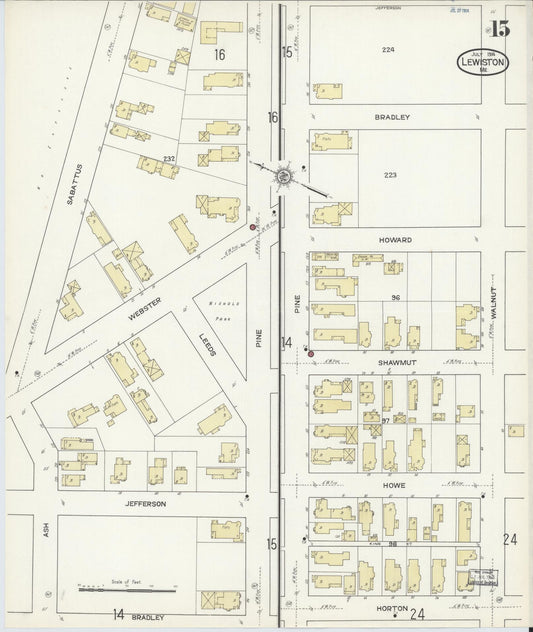 Sanborn Fire Insurance Map from Lewiston, Androscoggin County, Maine (1914), Sheet #0015 - Historic Sanborn Fire Insurance Map Print, vintage old map wall art, antique decor, genealogy gift, Maine Maine map