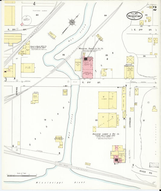 Sanborn Fire Insurance Map from Muscatine, Muscatine County, Iowa (1912), Sheet #0002 - Historic Sanborn Fire Insurance Map Print, vintage old map wall art