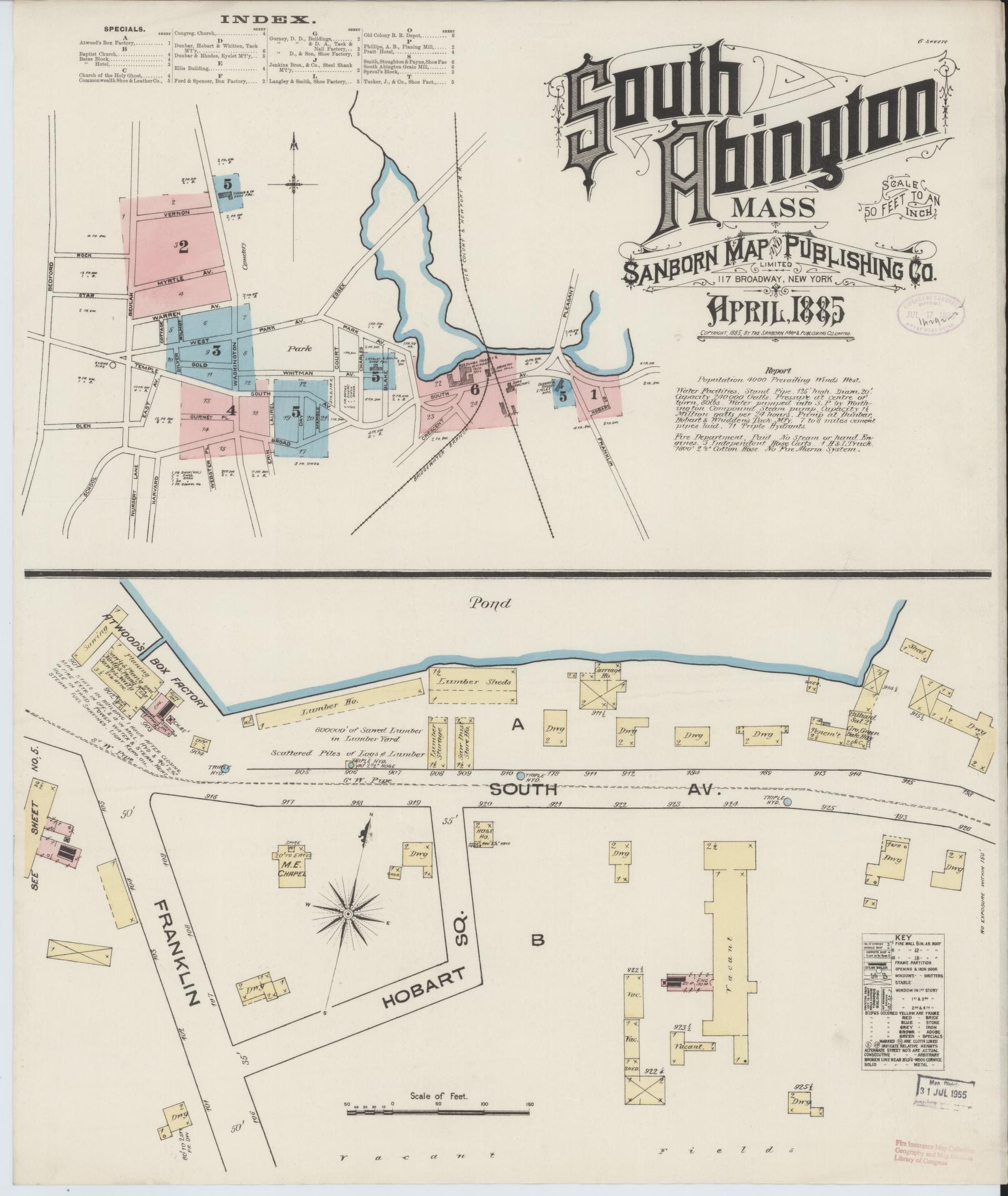 Sanborn Fire Insurance Map from South Abington, Plymouth County, Massachusetts (1885), Sheet #0001 - Complete Map Set gallery image, historic Sanborn map, vintage wall art, Massachusetts Massachusetts