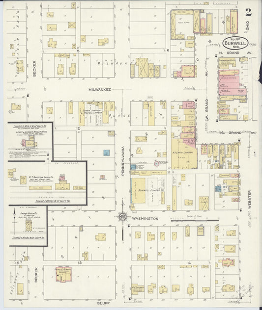Sanborn Fire Insurance Map from Burwell, Gairfield County, Nebraska (1912), Sheet #0002 - Historic Sanborn Fire Insurance Map Print, vintage old map wall art, antique decor, genealogy gift, Nebraska Nebraska map