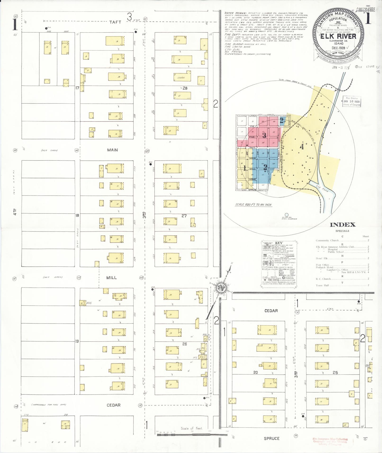 Sanborn Fire Insurance Map from Elk River, Clearwater County, Idaho (1928), Sheet #0001 - Historic Sanborn Fire Insurance Map Print, vintage old map wall art, antique decor, genealogy gift, Idaho Idaho map
