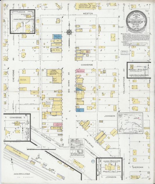 Sanborn Fire Insurance Map from Moorcroft, Crook County, Wyoming (1927), Sheet #0001 - Historic Sanborn Fire Insurance Map Print, vintage old map wall art, antique decor, genealogy gift, Wyoming Wyoming map