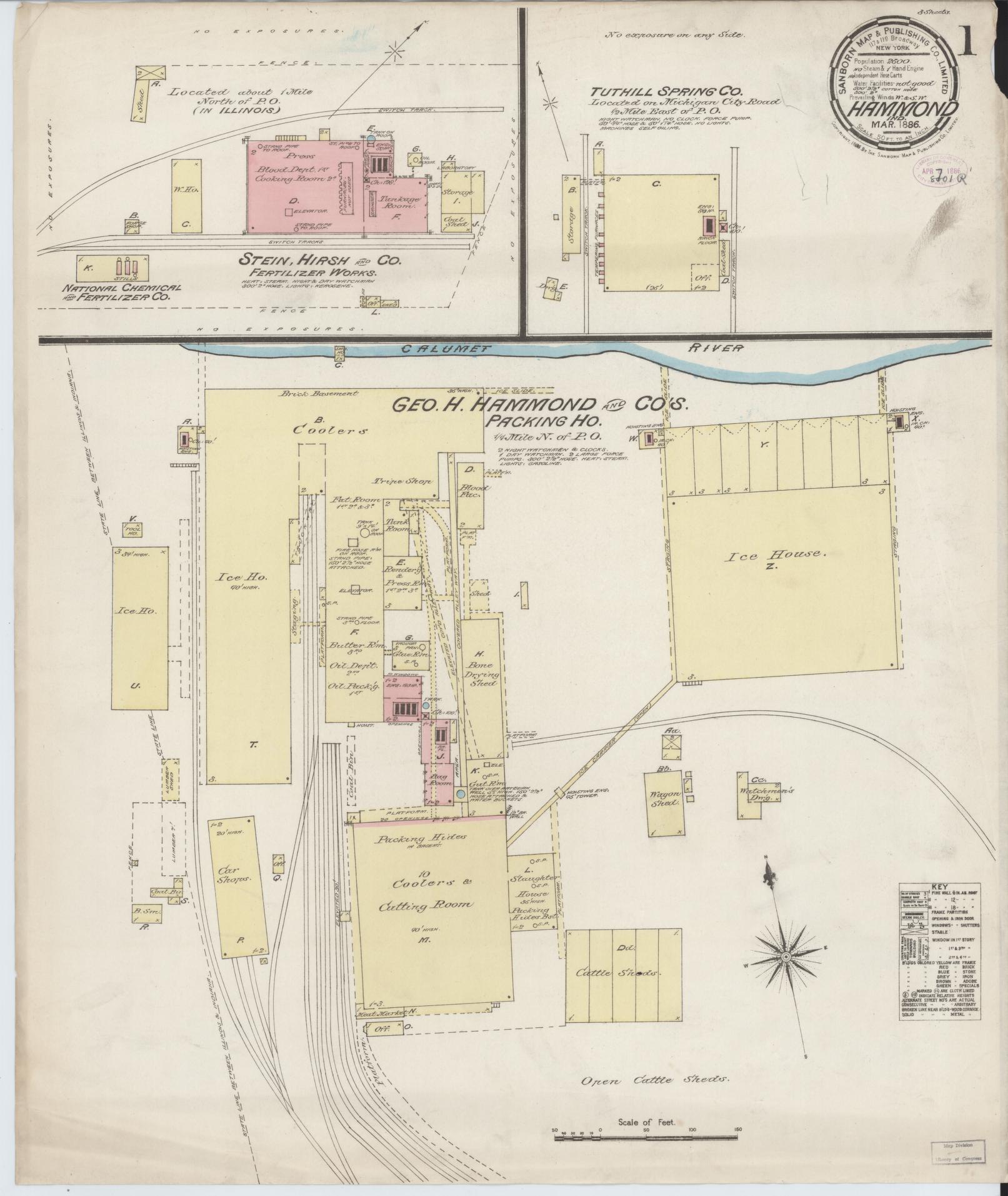 Sanborn Fire Insurance Map from Hammond, Lake County, Indiana (1886), Sheet #0001 - Complete Map Set gallery image, historic Sanborn map, vintage wall art, Indiana Indiana