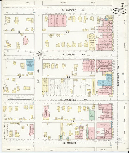Sanborn Fire Insurance Map from Wichita, Sedgwick County, Kansas (1887), Sheet #0007 - Complete Map Set gallery image, historic Sanborn map, vintage wall art, Kansas Kansas